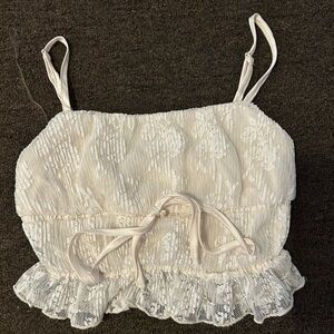 Lace bow cream White princess polly puffed Crop Top